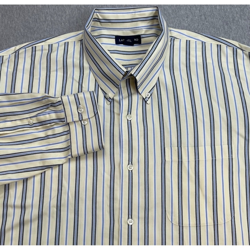 Lands End Shirt Mens XL (17 - 17.5) Striped 100% Cotton Button Down Long Sleeve